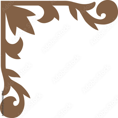 Vintage symmetrical gold baroque corner with swirls, decorative element.