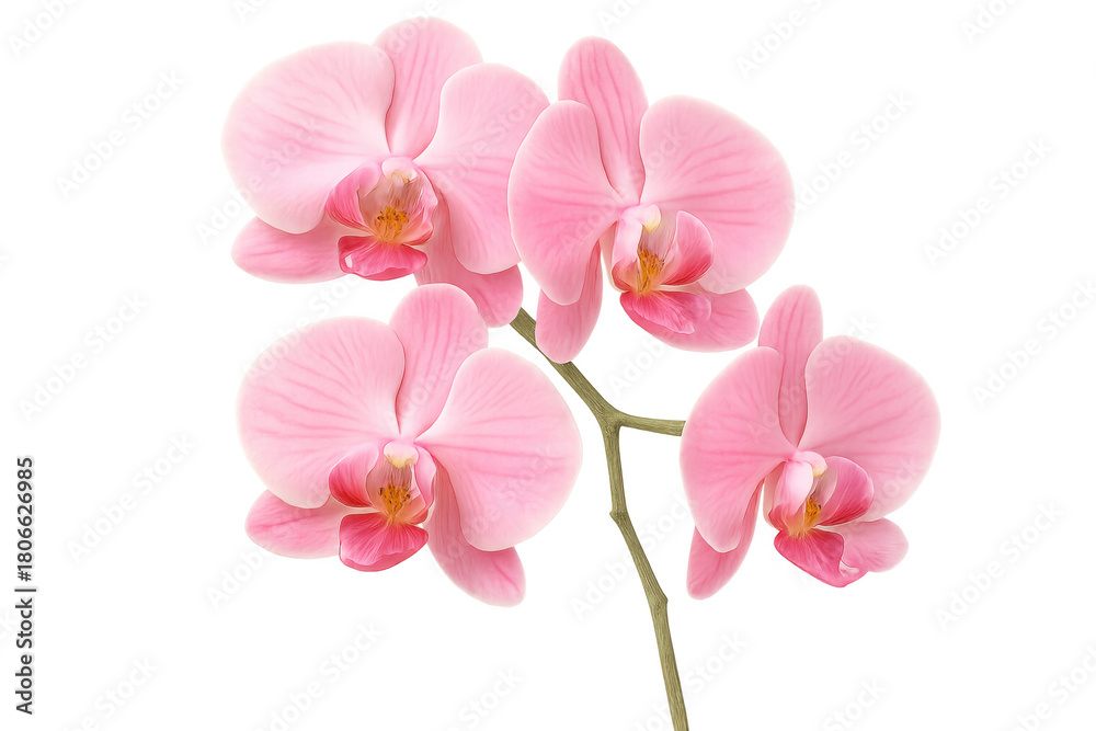 Fototapeta premium Pink orchid flowers blooming on a branch, showcasing delicate petals and natural beauty, ready for design integration