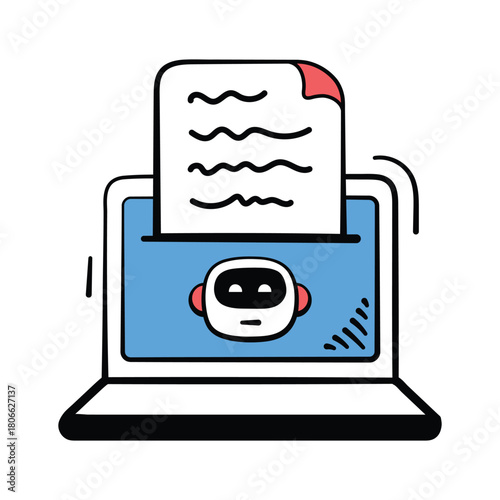 Hand drawn icon of ai writing tool generating digital content automatically