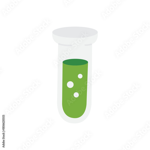 Test tube with green bubbling liquid in a scientific experiment for laboratory research. Ideal for science, chemistry, and research concepts.