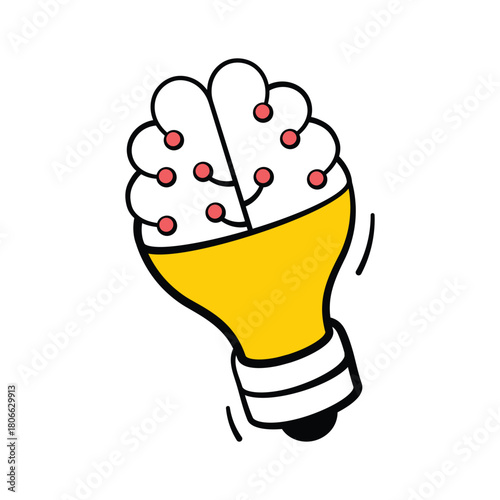 A lightbulb with neural nodes, Creative AI idea concept icon