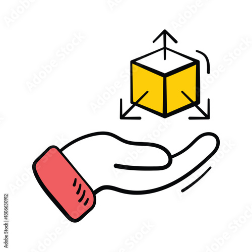 Trendy hand drawn icon of 3D object creation and modeling