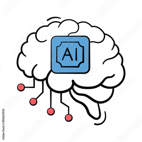 Well designed amazing icon of ai brain in hand drawn style