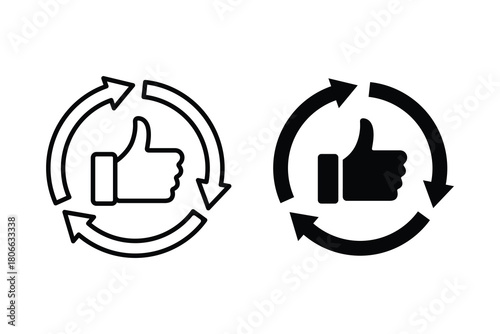Feedback loop icon with thumbs up and arrow. Like vector icon. Vector icon for feedback
