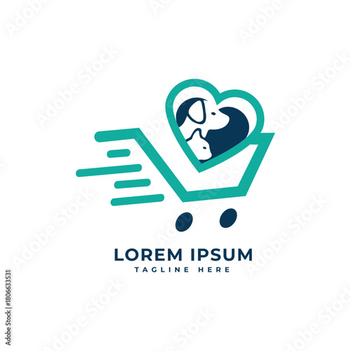 online pet shop logo design modern minimal concept shopping cart dog cat