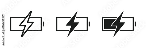 Battery charge level icons. Battery power level pictograms. Battery charge indicator. Battery icon.