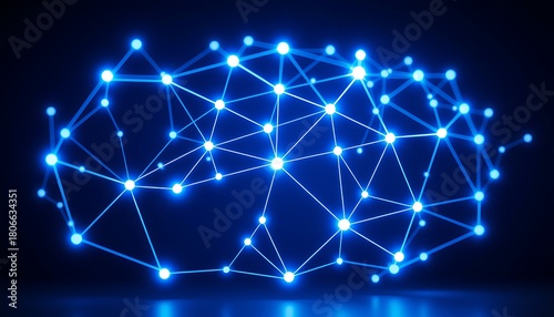 Abstract blue glowing network of connected nodes and lines on dark background connection technology