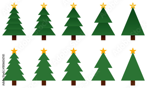 様々な形のクリスマスツリーのアイコンのベクターイラストのセット