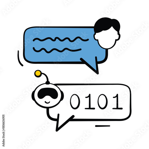 An eye catching hand drawn icon of robot conversation, ready to use vector