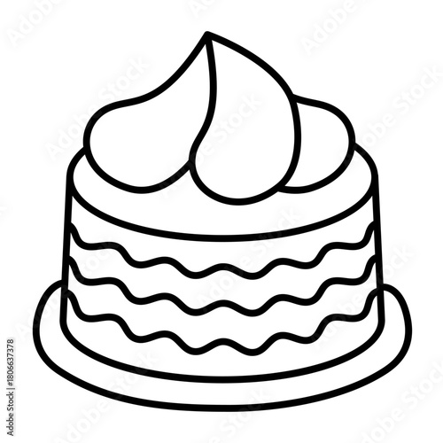 Chocolate candy with cream and layers of milk chocolate thin line icon, desert sweets concept. Vector graphics. Candy sign on white background, style icon mobile or web design.