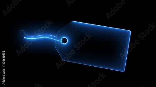 Isolated Blank Beige Price Tag. neon line price tag frame animation on black background.4k