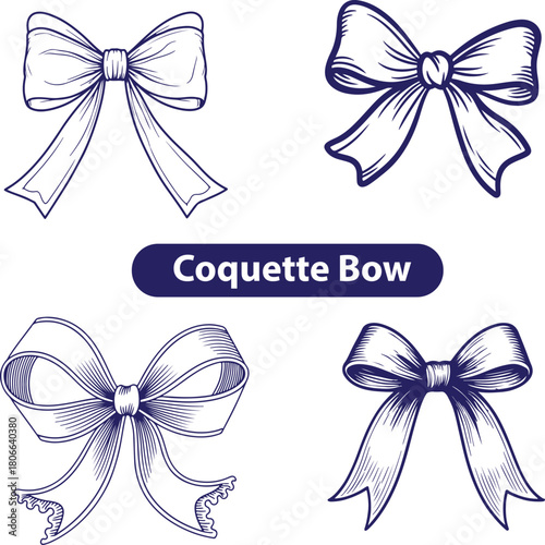 Hand drawn coquette bow and ribbon vector black and white no background