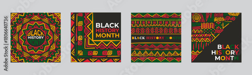 Hand drawn flat black history month set social media posts
