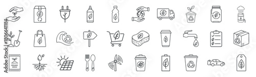 Collection of Eco-Friendly and Sustainability Icons for Environmental Awareness