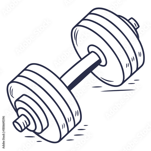 Illustration of a dumbbell with multiple weight plates on each side in a hand drawn style image