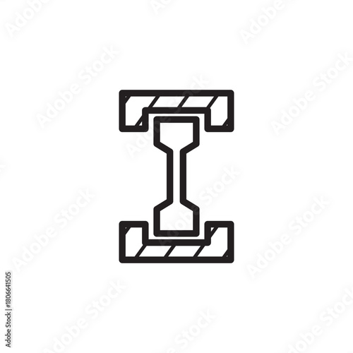 Material tensile testing icon. Shows a sample jig under stress between two clamps. Represents strength measurement, quality control, material science RnD, and industrial engineering for automotive.