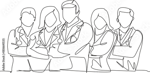  Medical Team Continuous One Line Art | Healthcare Professionals Vector Illustration