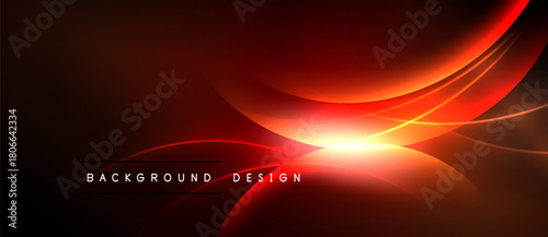 Dark red abstract background. Bright light radiates from center, creating dynamic curves. Modern design element for presentations.
