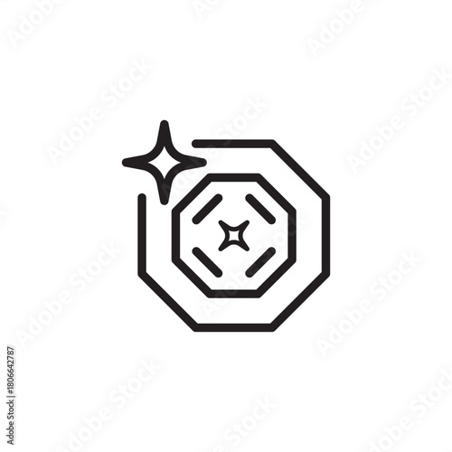 Advanced ceramics icon. A synthetic crystal in a layered, octagonal structure with a sparkle. Represents high-performance materials, technical ceramics, material science, high-purity components.