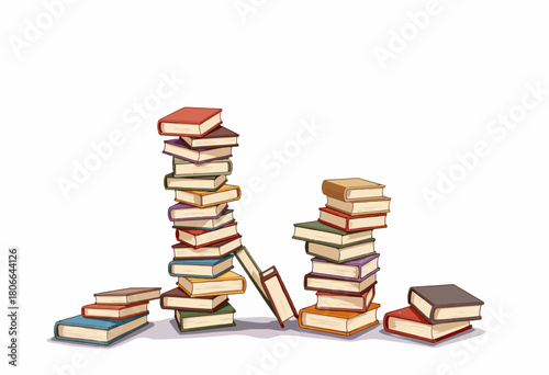 Colorful Stacks of Books Creating a Cozy and Inviting Atmosphere of Learning and Knowledge on a Bright, Minimalist Background