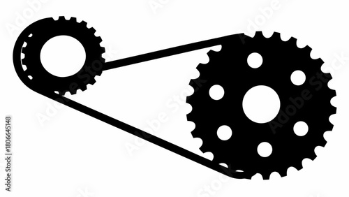 Illustration of a chain drive system with two sprockets connected by a chain mechanism design