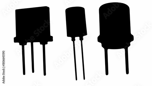 Three black electronic components with different shapes and pin configurations are displayed clearly