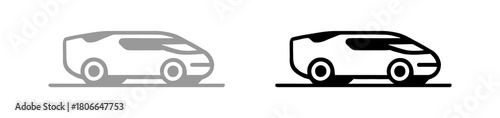 Minimalist Icon of Compact Automotive Vehicle in Gray and Black Depicted Side by Side
