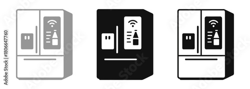 Smart Refrigerator Icons Displaying Connectivity and Food Monitoring in Multiple Color Options