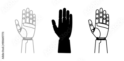 Isolated Mechanical Arm Silhouette and Line Art in Neutral Gray and Black