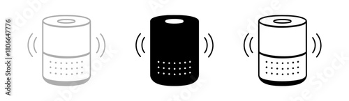Three Smart Speaker Icons Showing Voice Assistant Device in Gray and Black