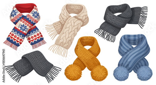 Collection of Cozy Winter Scarves in Various Colors and Knitted Designs for Cold Weather
