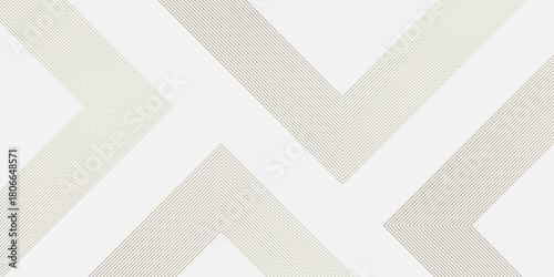 White wide luxury abstract background with golden lines and shadows, arrows and angles. Modern light wide banner with golden luminous lines. Sporty bright futuristic horizontal abstract background.