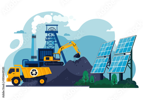 Comparing energy sources solar panels and fossil fuels represent a sustainable, eco-friendly future versus old