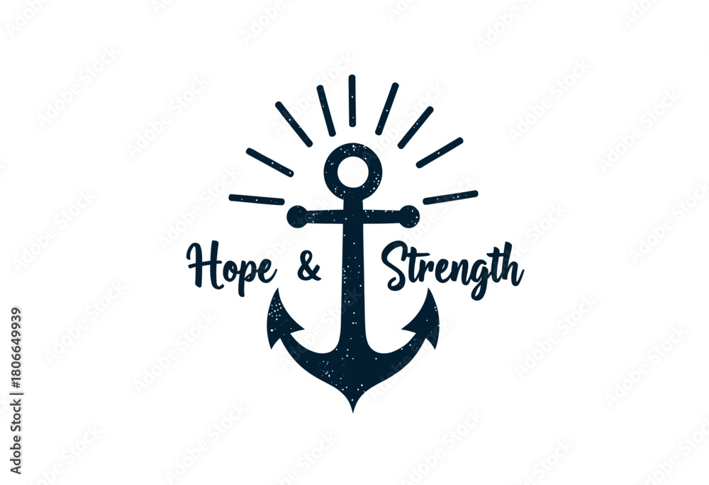 Obraz premium Nautical Emblem Featuring An Anchor Symbolizing Hope and Strength with Radiating Lines on a Minimalist Background