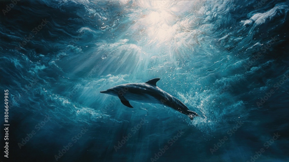 Naklejka premium Dolphin in sunlit ocean