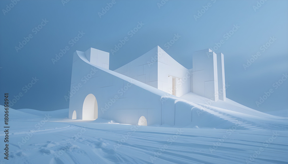 Obraz premium Abstract architecture creates a minimal landscape with a modern building.