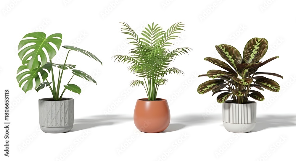 Obraz premium Indoor Plants Collection in Pots Isolated on White Background