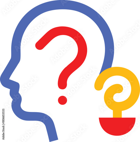 Abstract Human Head Icon with Question Mark Symbolizing Deep Thinking and New Ideas