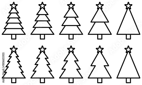 様々な形のクリスマスツリーのアイコンのベクターイラストのセット