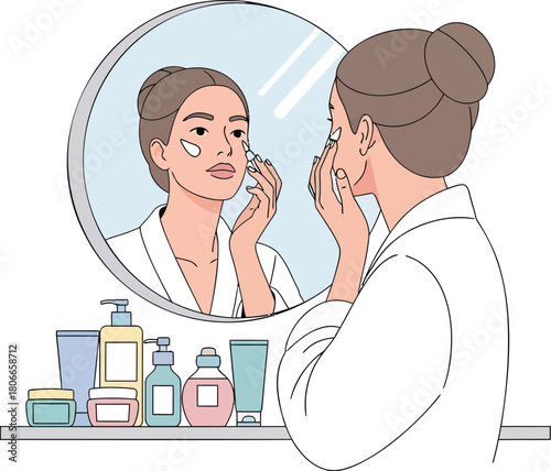 Glowing skin routine with a woman applying beauty cream, self care moment for youthful radiance and morning beauty ritual, skincare treatment