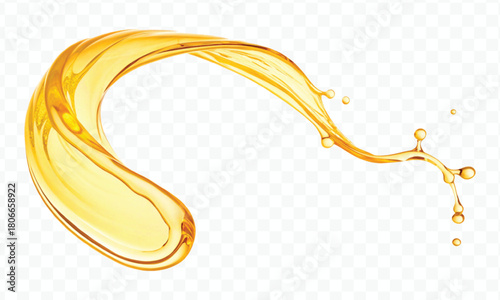realistic fresh liquid honey or oil splash in curve style isolated on transparent background