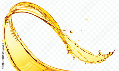 realistic fresh liquid honey or oil splash in curve style isolated on transparent background