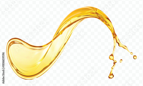 realistic fresh liquid honey or oil splash in curve style isolated on transparent background