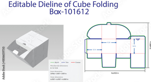 Cube Folding Box Dieline With Dimensions 101612 packaging