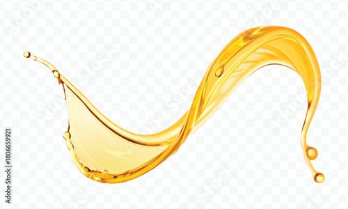 realistic fresh liquid honey or oil splash in curve style isolated on transparent background