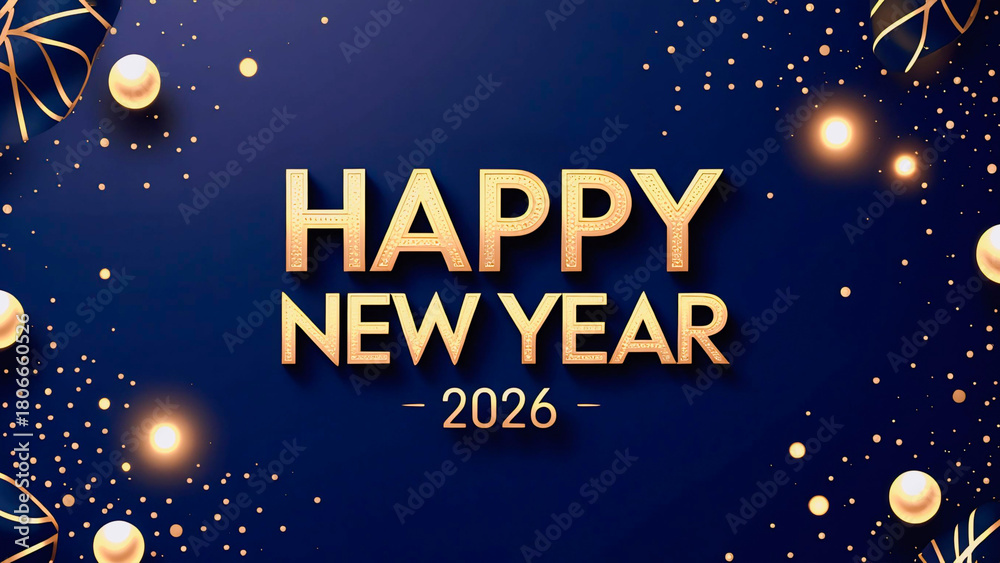 Naklejka premium Elegant Luxury New Year 2026 Design with Gold Text and Soft Glowing Particles