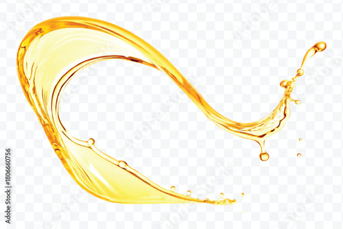 realistic fresh liquid honey or oil splash in curve style isolated on transparent background