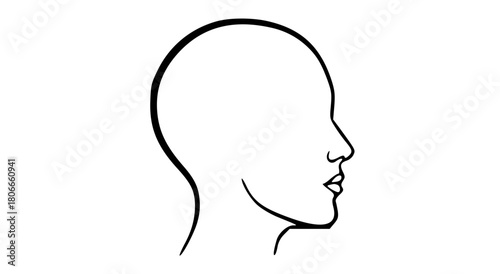 A simple black and white outline drawing of a human head in profile, showing the face and neck.