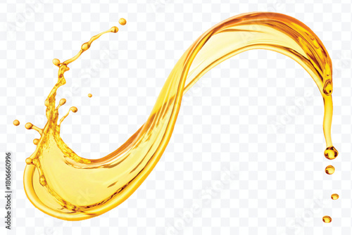 realistic fresh liquid honey or oil splash in curve style isolated on transparent background