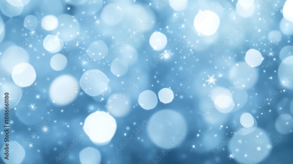Obraz premium Soft blue Christmas background with sparkling bokeh lights creating a festive atmosphere